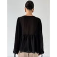 thumbnail image 6 of Lace Tie Front Top for Women Y2k Sheer Chiffon Long Sleeve Bowtie Blouse Flowy Boho Peplum Shirt Black L, 6 of 8