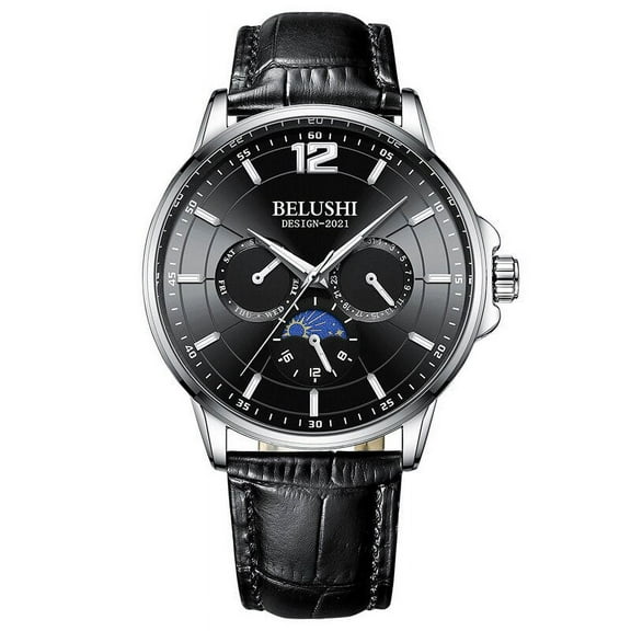 Belushi New Cool Sun Moon Star Three Eyes Timing Luminous Waterproof Steel Belt Quartz Watch Men's Watch