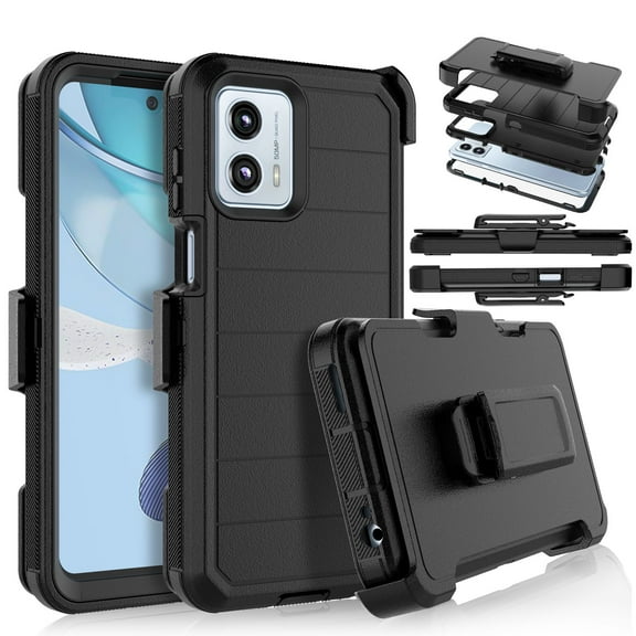 For Motorola Moto G Play 4G 2024 Case,Takfox Holster Phone Case with Built-in Screen Protector Swivel Belt Clip [3 Layers] Heavy Duty Full Body Protection Shockproof Kickstand Cover- Black