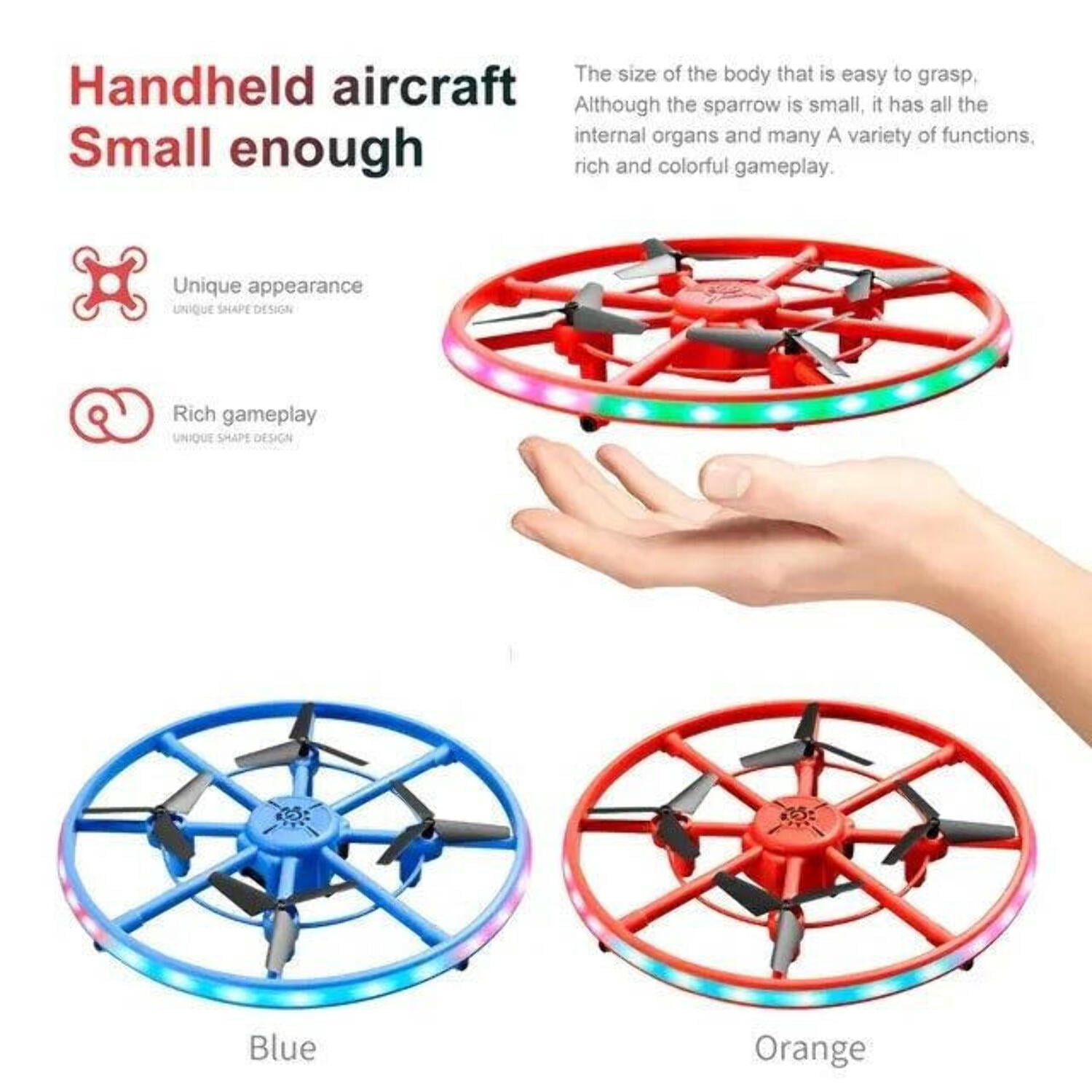 GN Universe UFO Drone with Colorful Lights, RC Quadcopter Orange Ages 14+