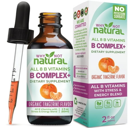 Why Not Natural B Complex Liquid: All 8 B Vitamins, 60 Servings, Organic Tangerine