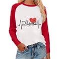 thumbnail image 1 of Chandails en Molleton pour Femmes Mode T-shirt Imprimé Cœur Manches Longues Blouse Col Rond Hauts Décontractés, 1 of 3