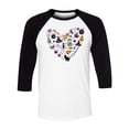 thumbnail image 1 of Halloween Heart Three-Quarter Raglan Sleeve Baseball Shirt Unisex X-Large White/Black, 1 of 5