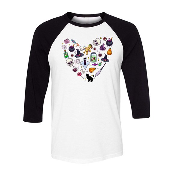 Halloween Heart Three-Quarter Raglan Sleeve Baseball Shirt Unisex 2X-Large White/Black