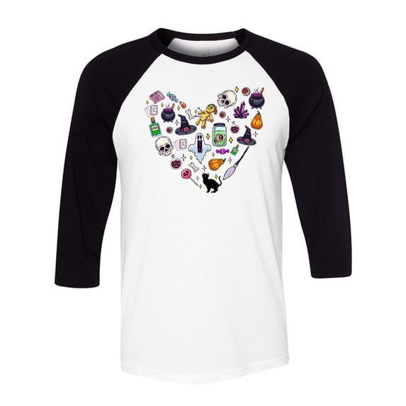 Halloween Heart Three-Quarter Raglan Sleeve Baseball Shirt Unisex X-Large White/Black