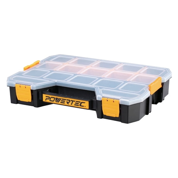 POWERTEC Stackable Tool Box Organizer with Removable Dividers - 17 Compartments, Interlocking, Portable Design, 72118N