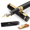 thumbnail image 2 of Dryden Designs Fountain Pen and Notebook Clips - Intense Black - Medium Nib - Includes 6 Ink Cartridges, Pouch and Ink Refill Converter, Classic Writing Tool, 2 of 10
