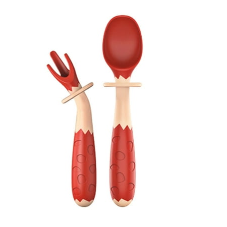 

Flexible Baby Elbow Fork Spoon Set Portable Tableware Learn to Eat Children Spoon Red