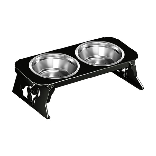 BELOVING Elevated Dog Bowls Stainless Steel Bowls Feeding Station Puppy Indoor Cats Foldable Stable Raised Dog Bowl Stand Raised Stand Black