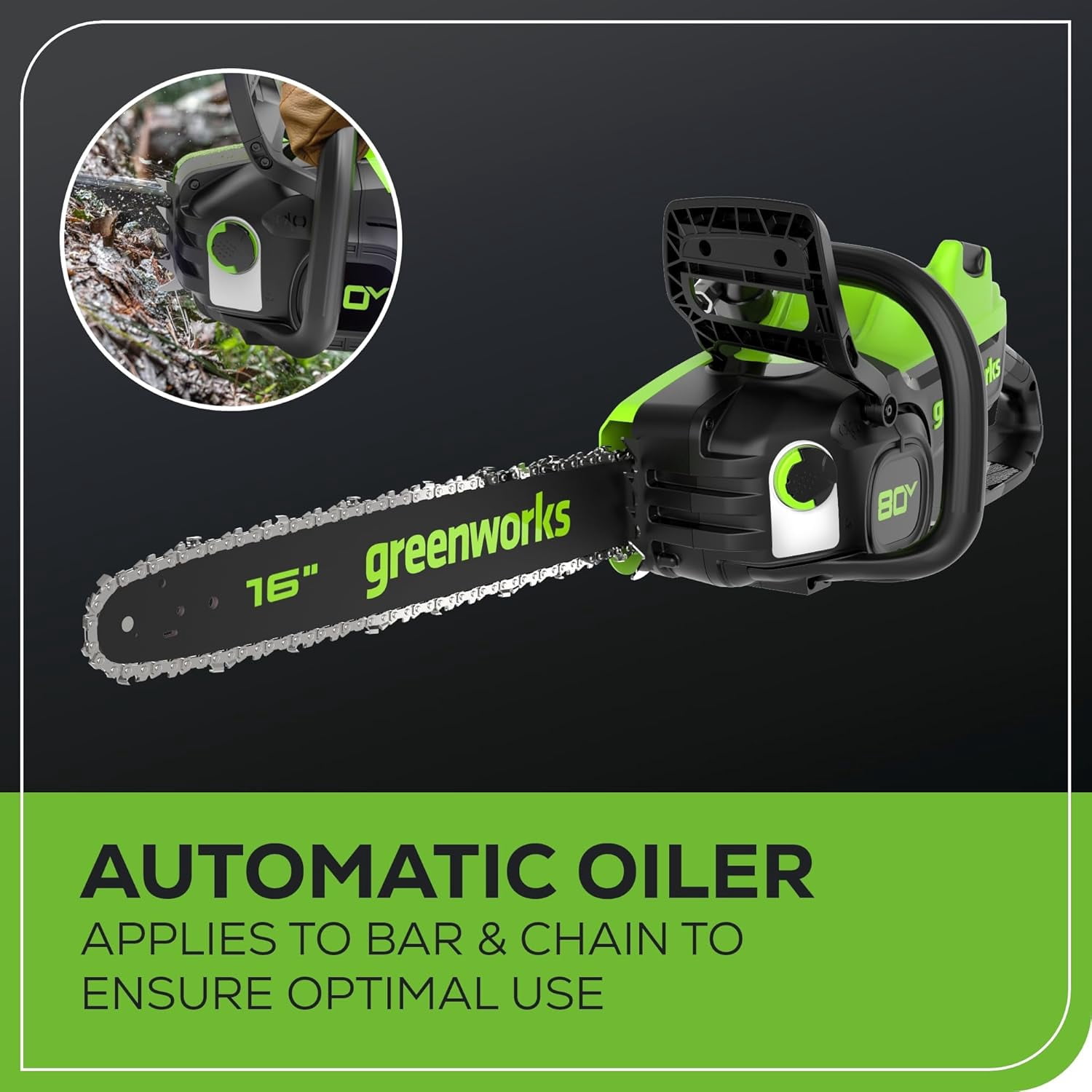 Greenworks 80V 16" Brushless (2.0 kw) Chainsaw (Gen 2), 2.5Ah Battery and 2A Charger