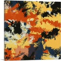 ARTCANVAS Yellow Orange Black White Modern Square Canvas Art Print - Size: 12" x 12" (1.50" Deep)
