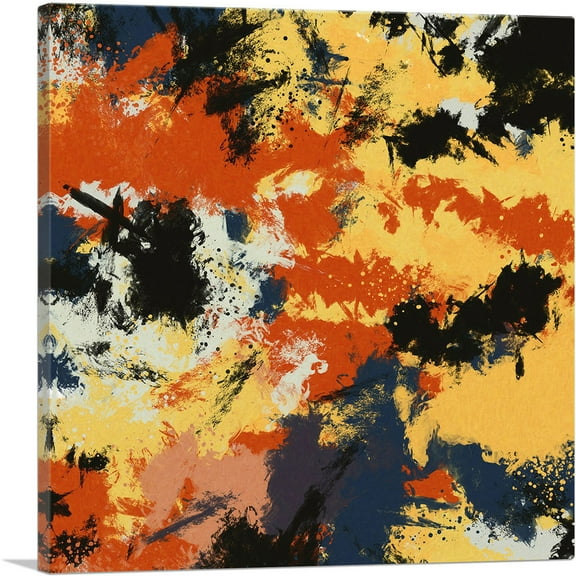 ARTCANVAS Yellow Orange Black White Modern Square Canvas Art Print - Size: 12" x 12" (0.75" Deep)
