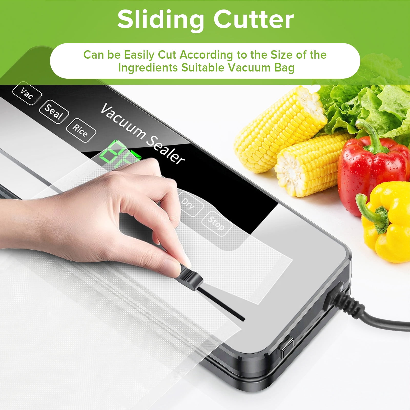 Yucurem Vacuum Sealer Machine with 50 Bags, Auto Vacuum Sealer for Food with Dry & Moist Modes, Built-in Cutter, Compact Design for Food Storage