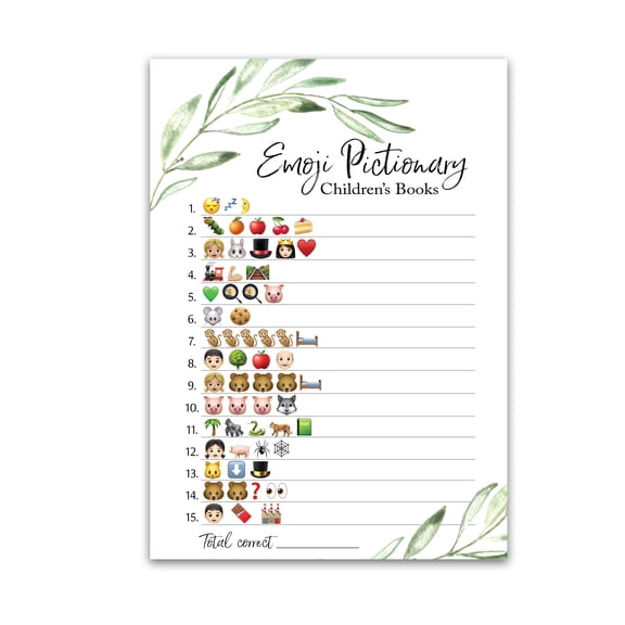 GREENERY Emoticons Baby Shower Game — Pack of 25 — Pictionary Children's Books Baby Shower Games, Floral emoticons Games, Gender Reveal Party, Pregnancy, Couples Shower, Gender Neutral Green G320-EMJ