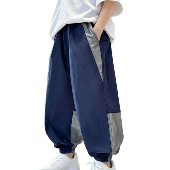 WRKEKC Boys Athletic Pants Color Block Quick Dry Jogger Elastic Cuff Breathable Sport Bottoms 1-13 Years