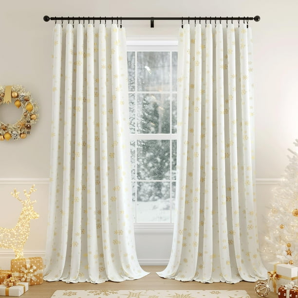 Cortinas Beauoop de terciopelo navideño, 213 x 213 cm, 2 paneles, color dorado