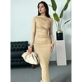 thumbnail image 5 of Women'S Fall Long Sleeve Bodycon Maxi Dresses Ruched Crew Neck Slim Fit Cocktail Party Dress Khaki L, 5 of 7