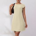 thumbnail image 2 of Women's Sexy Low Back Mini Dress Short Sleeve Crew Neck A-Line Graduation Sundress, 2 of 6