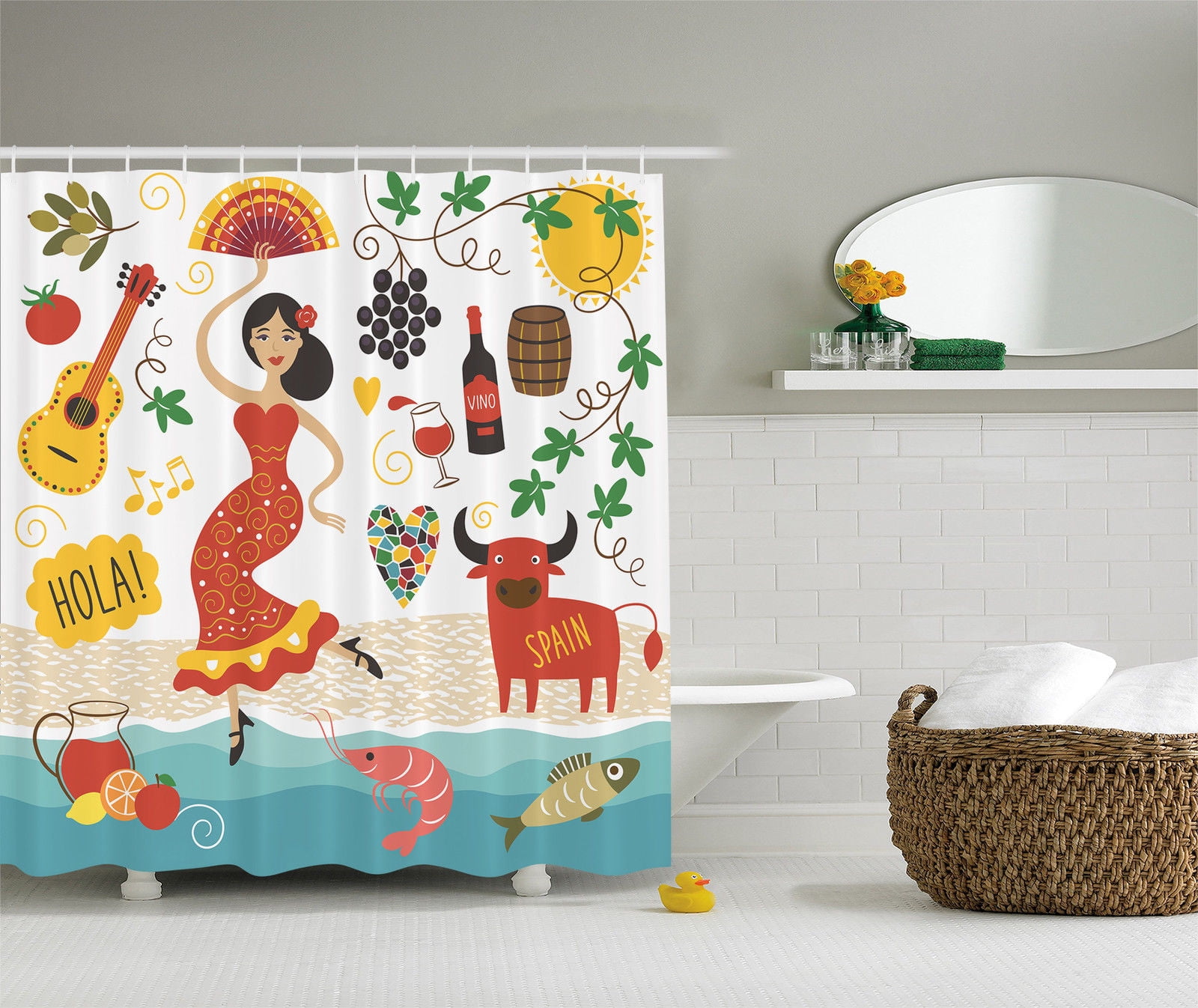 Fiesta Spain Landmarks Symbols Flamenco Barcelona Spanish Seafood Shower Curtain