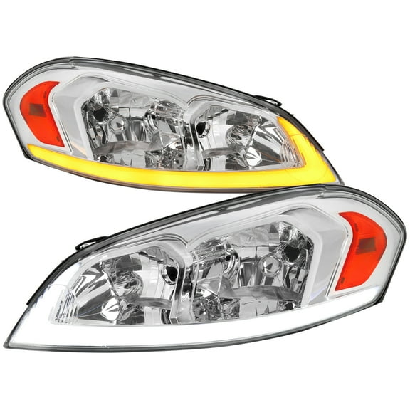 Switchback Sequential Signal LED Bar Factory Style Headlights (Chrome Housing/Clear Lens) Made for and Compatible with 2006-2013 Chevrolet Impala/2014-2016 Impala Limited/2006-2007 Monte Carlo