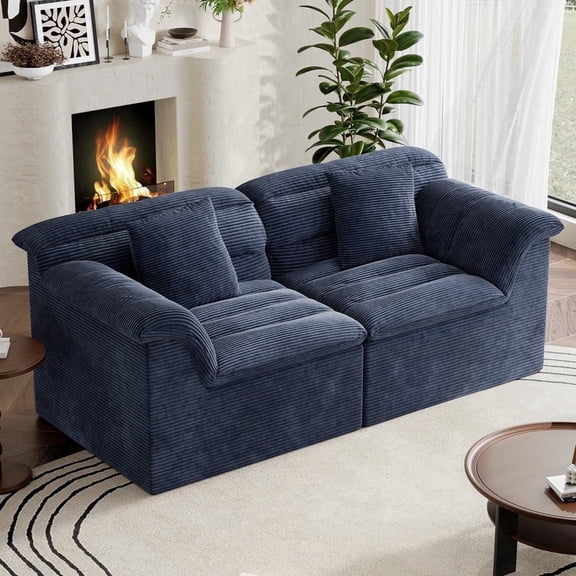 COPIAE 81" Loveseat Sofa with Deep Seat, Corduroy Boneless Couch for Living Room, Office, No-Assembly Required, Blue