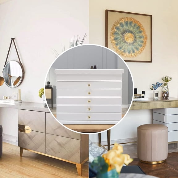 Wood Jewelry Box and Organizer 6 Layers Large Jewellery Case with 5 Drawers Women Girls Jewelry Storage Box for Bracelets Necklaces Earrings Rings,12.2x7.9x9.6 in (White)
