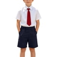 thumbnail image 3 of ShomPort Boys School Uniform Outfits Pull on Flat Front Shorts Short Sleeve Button down Shirt with Tie 3-14 Years, 3 of 7