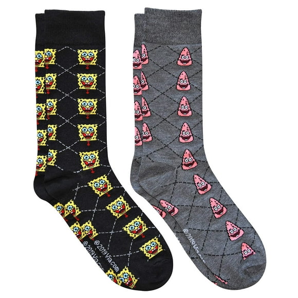 Hyp Spongebob Squarepants and Patrick Argyle Men's Crew Socks 2 Pair Pack