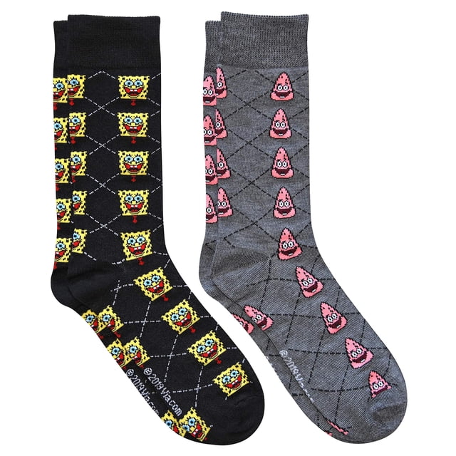 Hyp Spongebob Squarepants and Patrick Argyle Men's Crew Socks 2 Pair Pack