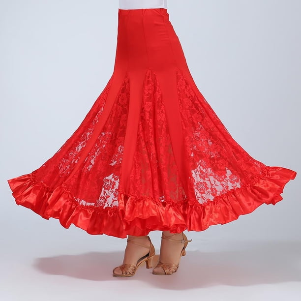 Lady Square Faldas De Baile Y Baile De Salón Faldas De cinturo De Salón Maxi rojo