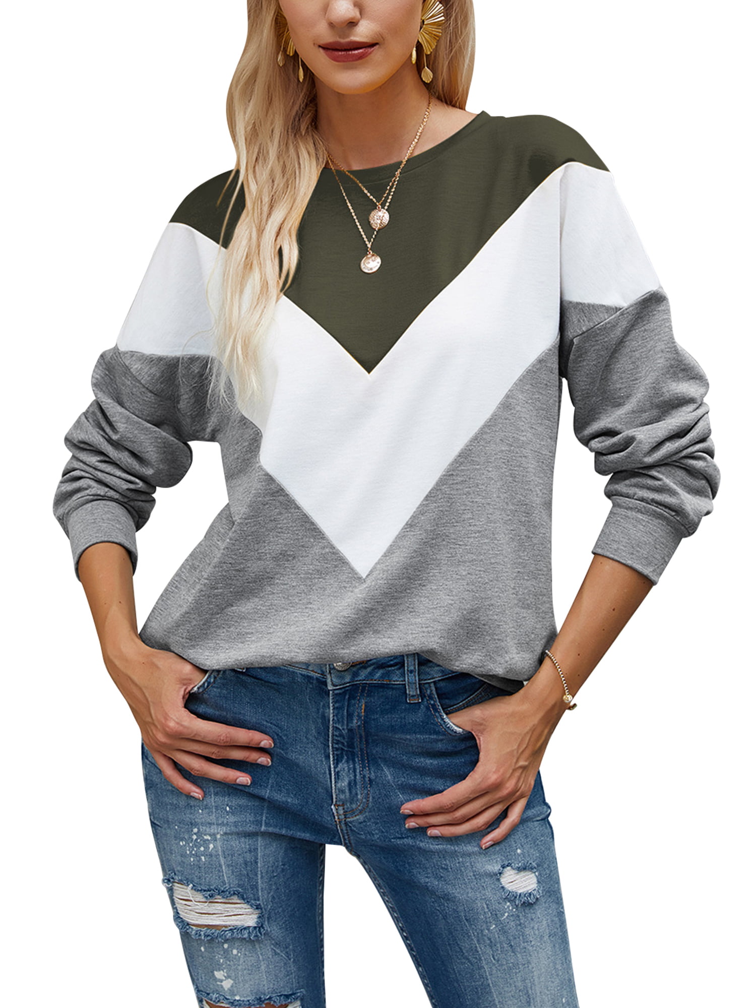 SportsX Womens Plus Size Pullover Long Sleeve Casual Sweatshirt Tunic 