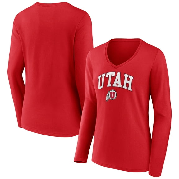 Women's Red Utah Utes Campus V-Neck Long Sleeve T-Shirt