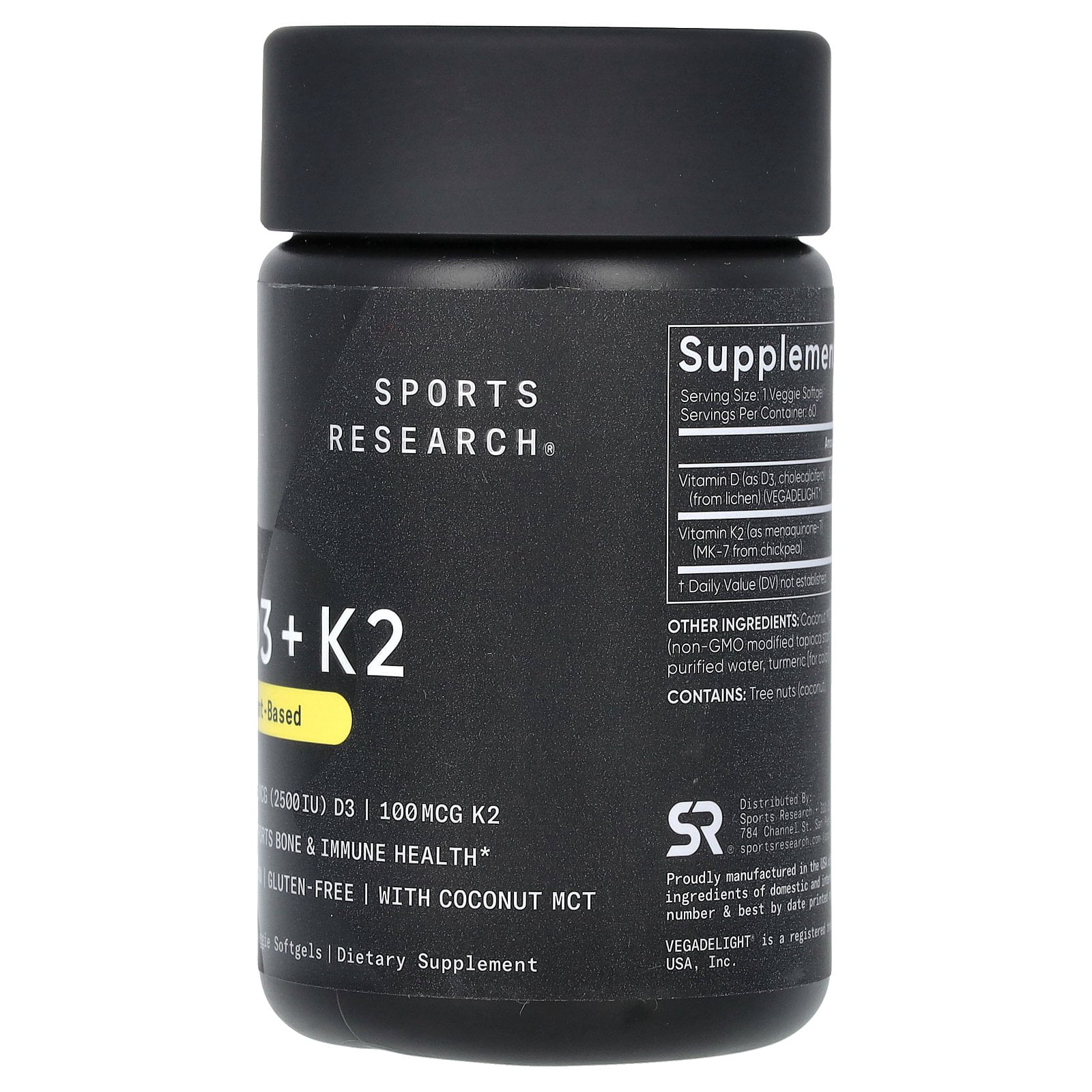 Sports Research D3 + K2, Plant-Based, 60 Veggie Softgels