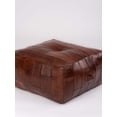 thumbnail image 2 of Handmade Eco-Friendly Geometric Brown Leather 26x26x14 Square Pouf, 2 of 8