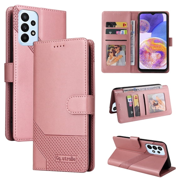 Allytech Galaxy A23 4G Case Wallet, Book Style Flip Cover TPU Rubber PU Leather Kickstand Cards Slots Wallet Anti-scratch Bumper Case for Samsung Galaxy A23 4G 6.6-Inch 2022 - Rosegold