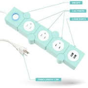 iJoy Power Strip Surge Protector Outlet, Extension Cord, 3 Outlets, 2 USB Ports, 5Ft Cord Mint Green