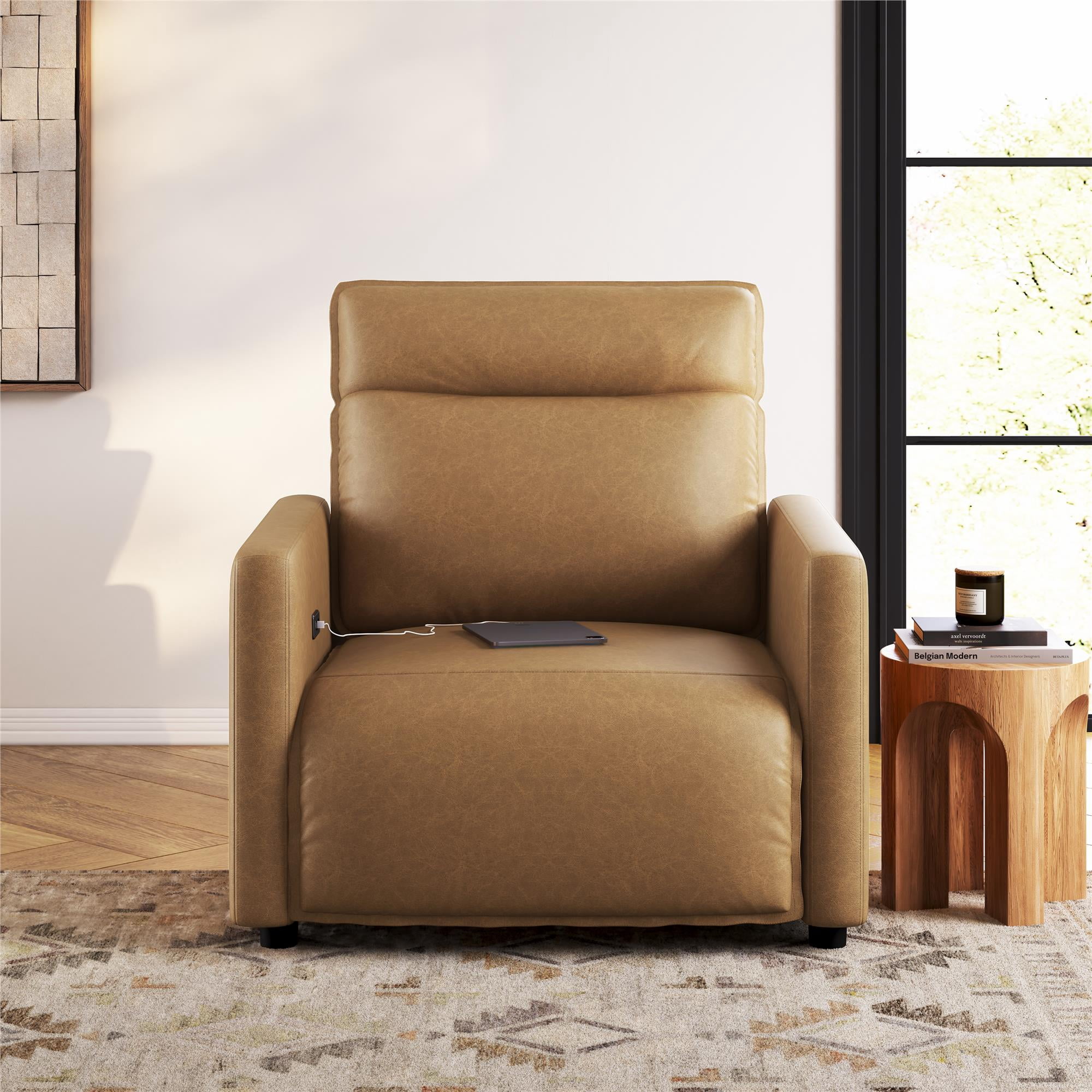 Mainstays Williamson Power Recliner in Camel Faux Leather