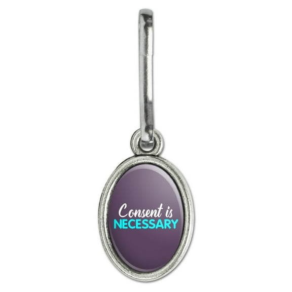 Consent is Necessary Antiqued Oval Charm Clothes Purse Suitcase Backpack Zipper Pull Aid