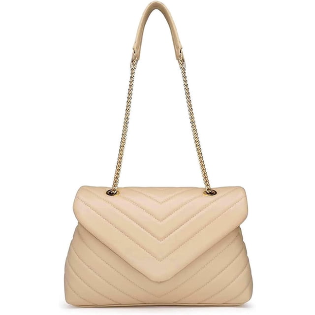 Bolsos cruzados para mujer, ligeros, con correa de cadena ajustable y acolchados, de diseñador, para el hombro, color albaricoque