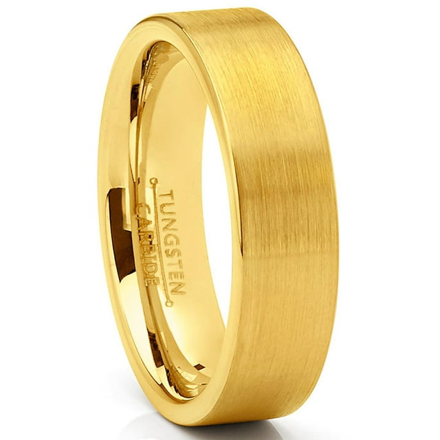 Men's Tungsten Wedding Band Ring GoldTone Flat Brushed Comfort-Fit 4MM