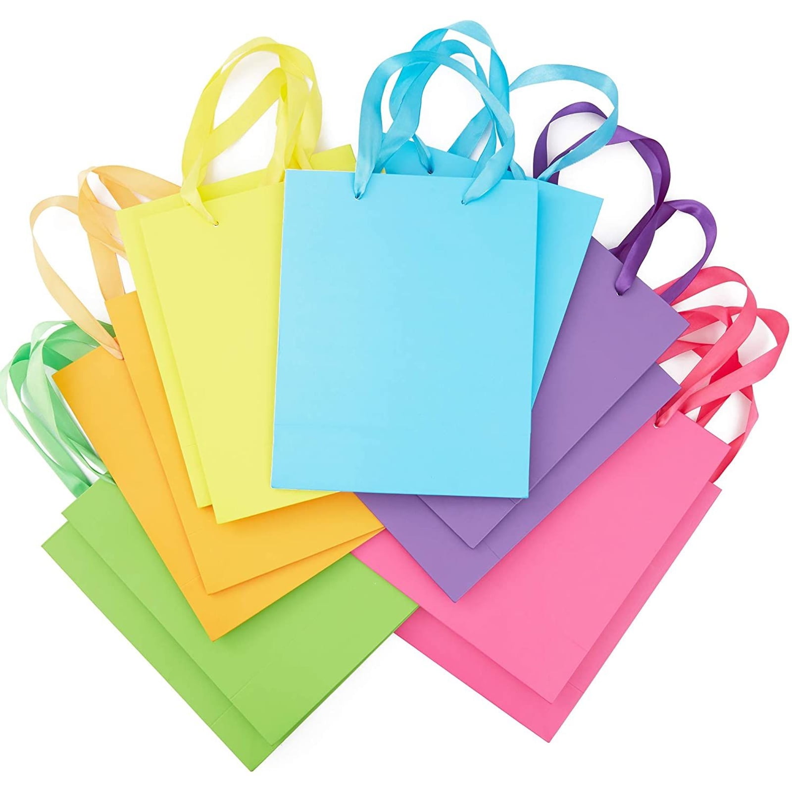 Rainbow LOKIPA 12 Pieces Kraft Paper Rainbow Party Gift Favor Bags with Handle 6 Assorted Colors