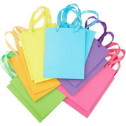 12 Pack Rainbow Colored Paper Gift Bags with Ribbon Handles for Birthday Baby Shower Party Favors Goodie, 6 Colors, 8x10x4 in