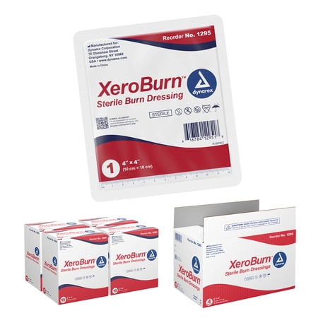 Dynarex XeroBurn Sterile Burn Dressing - Moist Burn Bandages with Cooling Gel for Temporary Pain Relief - Infused with Soothing Tea Tree Oil - 1 Case - 4 Boxes of 15 Dressings