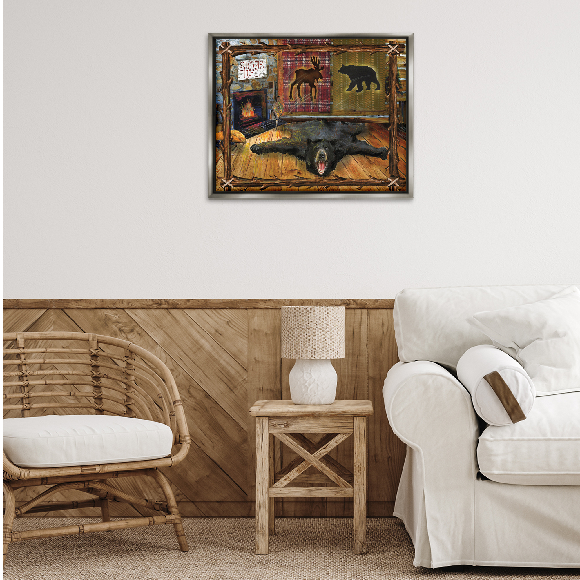 Stupell Industries Rustic Cabin Interior Animals & Insects Painting Gray Floater Framed Art Print Wall Art, 31 x 25
