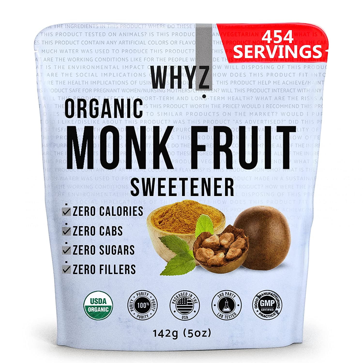 WHYZ Organic Monk Fruit Extract, 5 oz, USDA Organic, Keto & Paleo