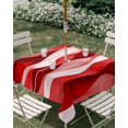 thumbnail image 2 of Outdoor Tablecloth with Umbrella Hole, Red Striped Spillproof Waterproof Outdoor Table Cover, Modern Gradient Geometric Ripple Stripes Patio Tablecloths for Party/Garden/Picnic, Square 54"x54", 2 of 9