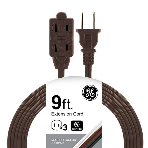 GE Designer - Extensión trenzada, 3 tiras, salidas de 2 dientes, enchufe plano, cable de alimentació
