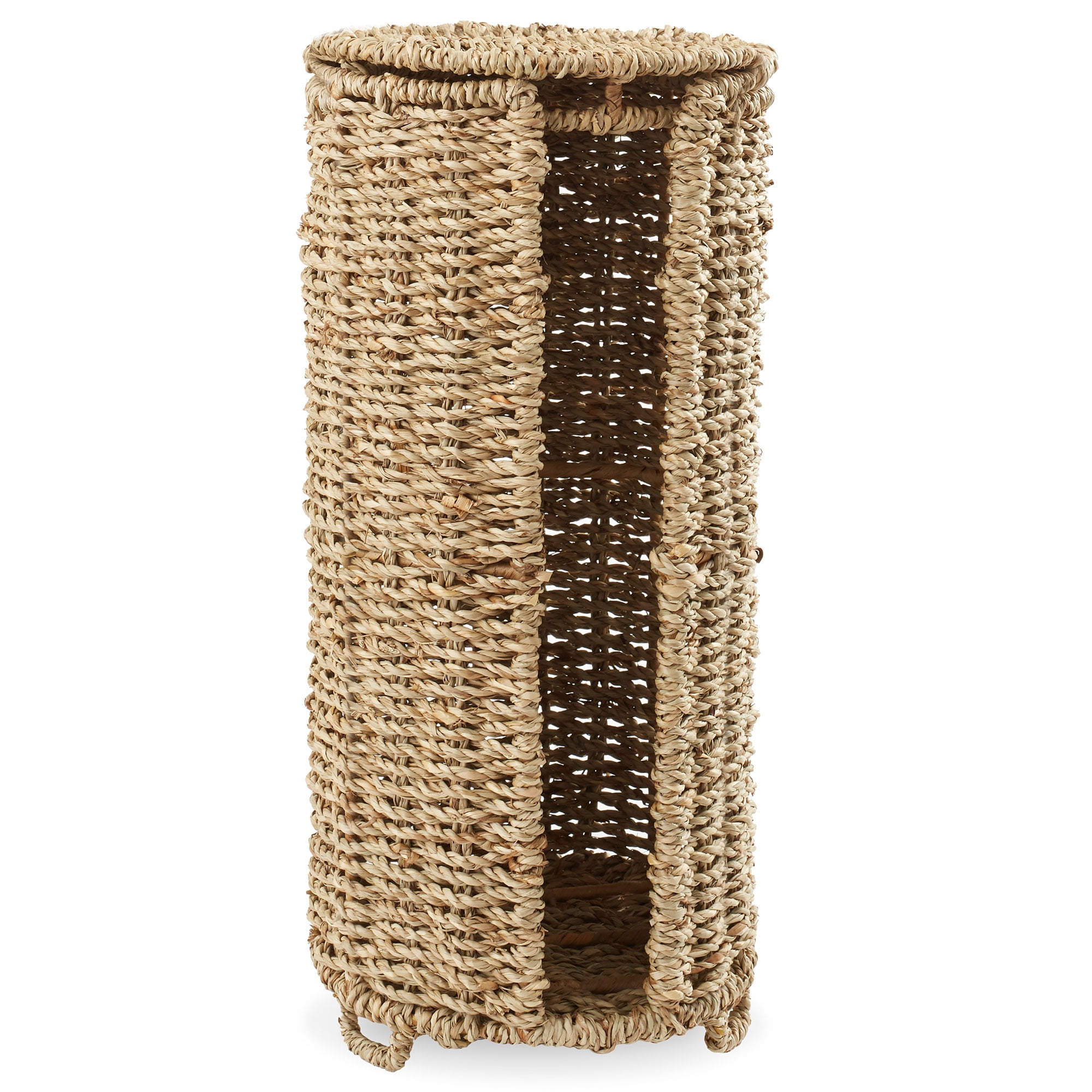 Casafield Toilet Paper Roll Holder with Lid - Natural, Fits 3 Rolls, Free Standing Seagrass Bath Tissue Storage Organizer for Bathroom
