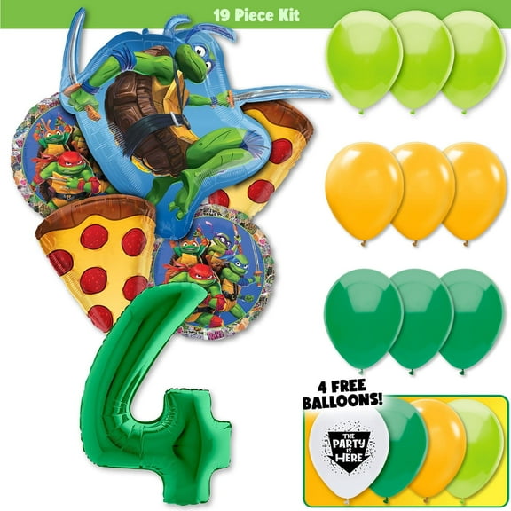 19pc TMNT Teenage Mutant Ninja Turtles Cowabunga Pizza Party Balloon Kit - Birthday Party Decoration Supplies
