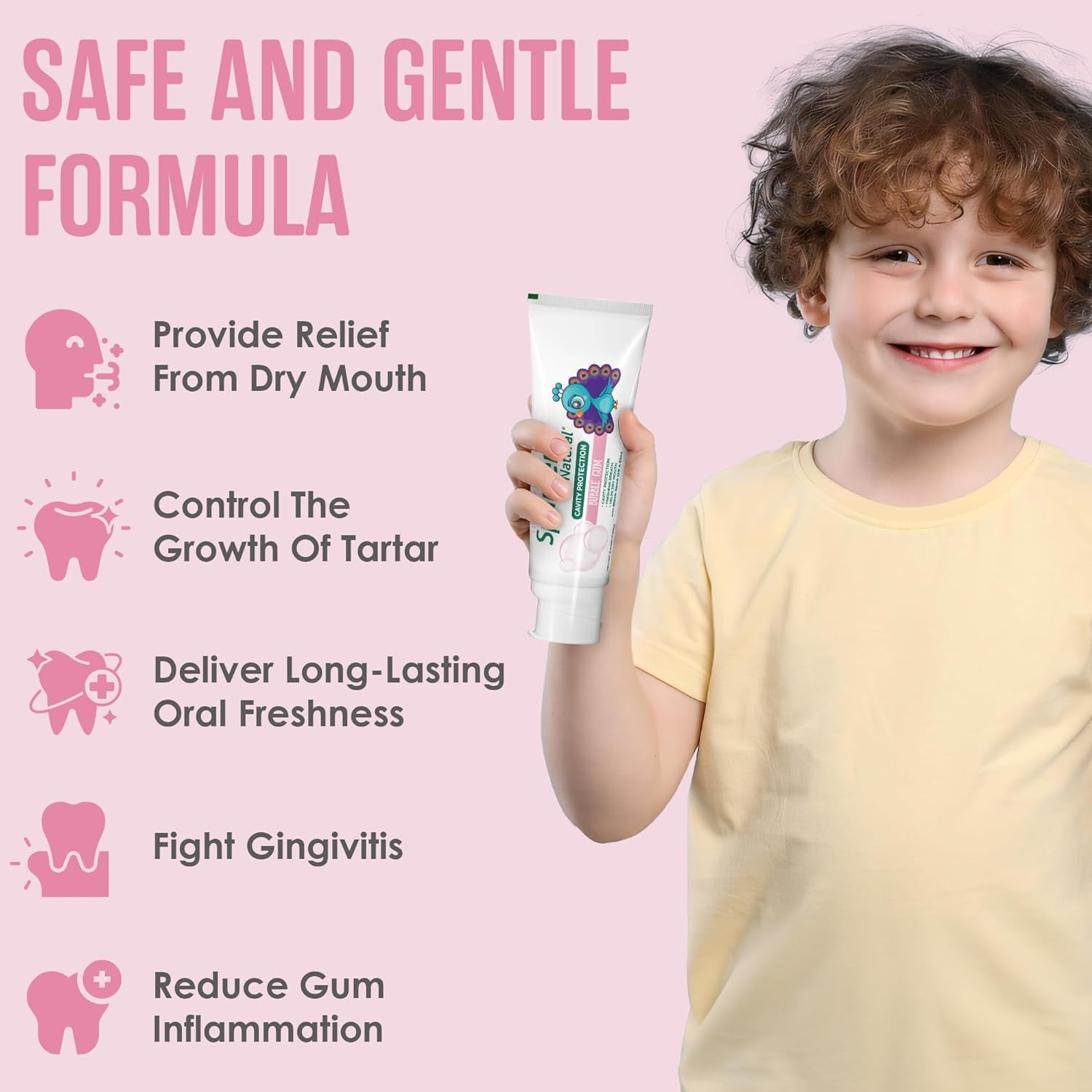 SprinJene Natural Children's Bubblegum Toothpaste with Cavity Protection, Pack of 4